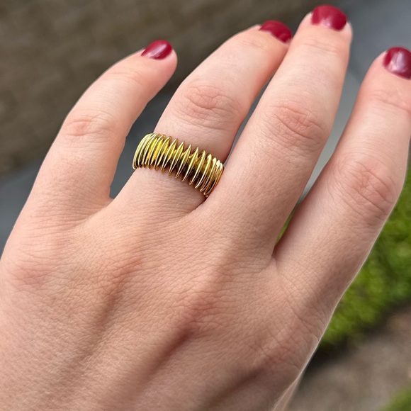 Golden Wave Ring Gold Plated Stainless Steel Statement Band